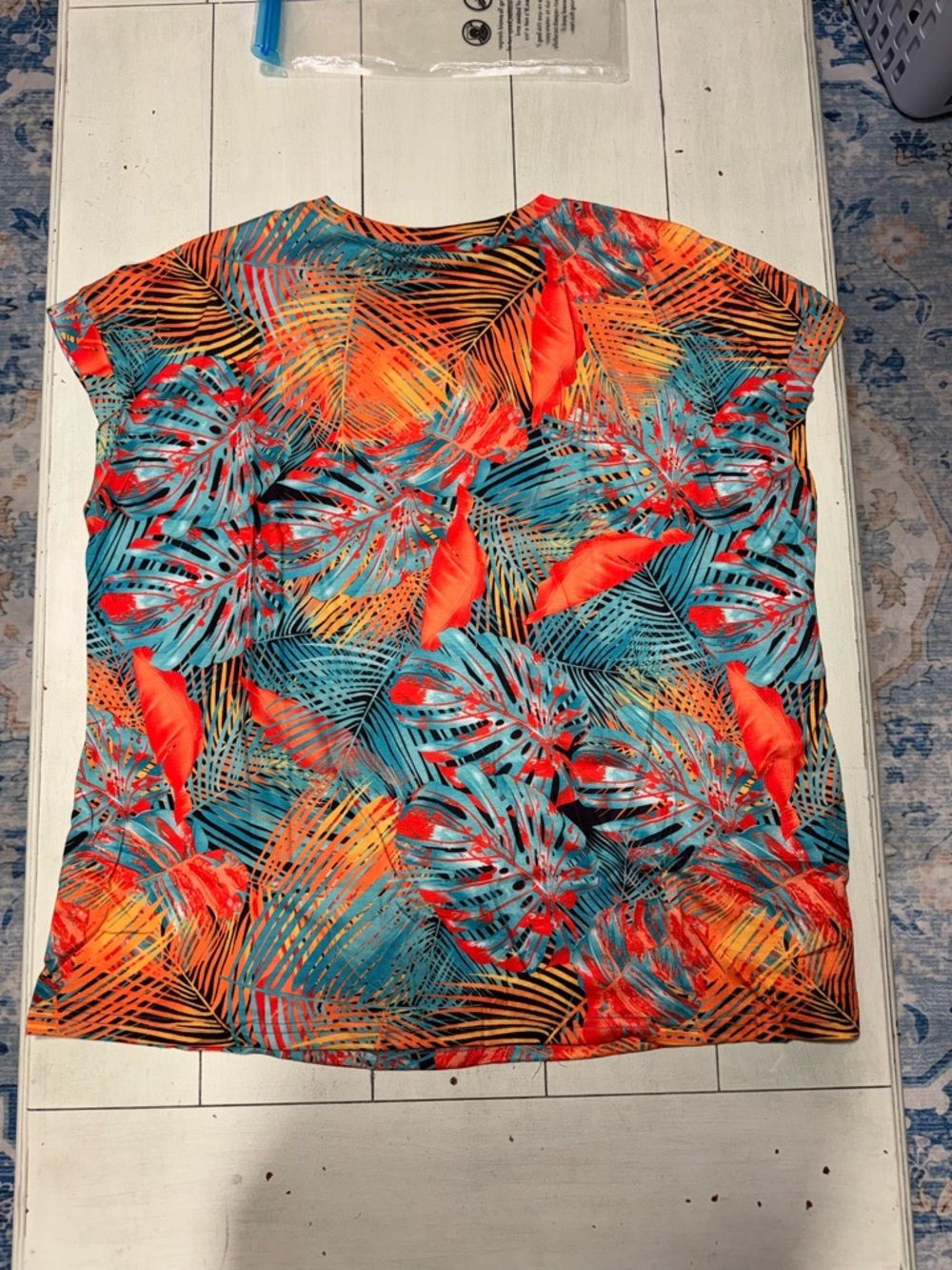 Amazon Tropical Print Short Sleeve Women's Top - Teal & Orange NWT